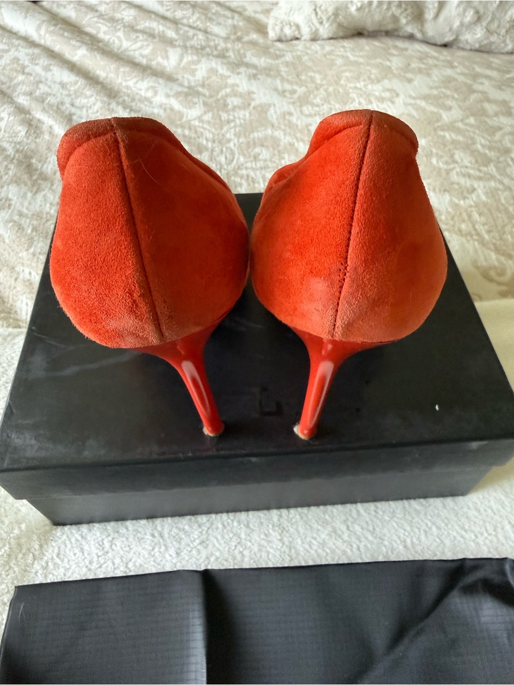 L.A.M.B. Meredith Orange Suede Pointed-Toe Pumps - Picture 4 of 8